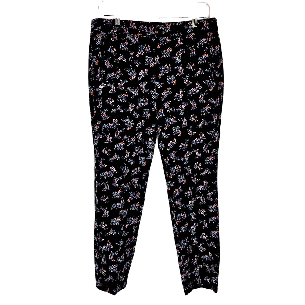 Adrianna‎ Papell Black Pants Colorful Floral Print Women's Size 8 Front Pockets